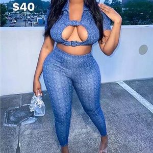 Blue and white two piece set